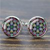 Mandala Cufflinks for Mens Luxury Datura Flower of Life Glass Dome Shirt Cuff Links Meditation Jewelry for Men Accessories Gift
