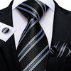 Luxury Black Silver Striped Floral Ties for Men Silk Polyester Wedding Party Formal Necktie Handkerchief Cufflinks Gift