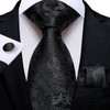 Luxury Black Silver Striped Floral Ties for Men Silk Polyester Wedding Party Formal Necktie Handkerchief Cufflinks Gift