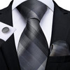 Luxury Black Silver Striped Floral Ties for Men Silk Polyester Wedding Party Formal Necktie Handkerchief Cufflinks Gift