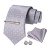 JEMYGINS White Gray Sliver Men's Ties Hanky Cufflinks Tie clip Set 8cm Silk Neck ties For Men Wedding Party Business Gift
