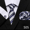 Fashion Brand Festive Present Tie Pocket Squares Cufflink Set Necktie For Men Shirt Accessories Gold Plaid