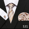 Fashion Brand Festive Present Tie Pocket Squares Cufflink Set Necktie For Men Shirt Accessories Gold Plaid