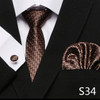 Fashion Brand Festive Present Tie Pocket Squares Cufflink Set Necktie For Men Shirt Accessories Gold Plaid