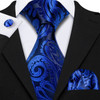 Barry.Wang Blue Silk Mens Tie Hanky Cufflinks Set Navy Royal Sky Peacock Lake Blue Necktie For Male Wedding Business Party Event