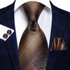 Hi-Tie Paisley Brown Tie For Men Elegant Mens Necktie Pocket Square Cufflink Groom Wedding Accessory Wholesale New Designer