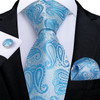 Light Blue Paisley Striped Silk Ties For Men Handkerchief Cufflinks Wedding Accessories Neck Tie Set Gift For Men DiBanGu