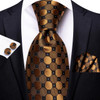 Hi-Tie Black Gold Orange Dot Paisley Silk Wedding Tie For Men Handky Cufflink Fashion Design Tie For Men Business Party Dropship