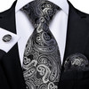 Black And Silver Paisley Floral Men's Ties Gray Blue Pink Wedding Accessories Neck Tie Set Handkerchief Cufflinks Gift For Men