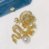 Golden Dragon Playing Pearl Dragon Shaped Brooch 9-10mm Natural Freshwater Edison Round Pearl Brooch Vintage Chinese Style Gift