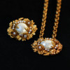 Europe Vintage Brass Gilded Flower Pearl Long Necklace Sweater Chain Brooch Woman Designer Top Quality Jewelry Trend