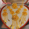 Popodion Dubai 24K Gold Plated Flower Shaped Earrings Necklace Women's Ring Wedding Jewelry Three Piece Set YY10359