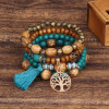 4Pcs Bohemia Tree of Life Charm Beaded Bracelet Set for Women Tassel Multi Layer Beads Leaf Pendant Jewelry Jewelry Accessories