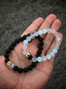 2pcs/Set Natural Stone Dumbbell Beaded Bracelet Black Beads Fitness Fit Life Prayer Bracelets Bangles Barbell Men Jewelry