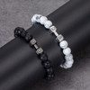 2pcs/Set Natural Stone Dumbbell Beaded Bracelet Black Beads Fitness Fit Life Prayer Bracelets Bangles Barbell Men Jewelry