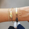 Trendy Geometric Link Chain Bracelet Set For Women Rhinestones Gold Color Leaves Heart Pendant Open Cuff Bangle Girls Jewelry