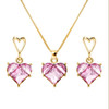 New Fashion Earrings Necklaces Set for Women Heart-shaped Zircon Pink Crystal Pendant Necklace Women's Jewelry Exquisite Gifts