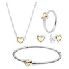 925 Sterling Silver Domed Gold Plated Heart Collie Necklace, Ring, Earring and Bracelet fit Pandora Jewelry Set for Women's Gift