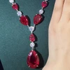 KQDANCE 925 Sterling Silver Pear Cut Ruby Red High Carbon Diamond Tennis Chain Necklace Drop Earrings Rings Fine Jewelry Set