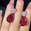KQDANCE 925 Sterling Silver Pear Cut Ruby Red High Carbon Diamond Tennis Chain Necklace Drop Earrings Rings Fine Jewelry Set