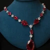 KQDANCE 925 Sterling Silver Pear Cut Ruby Red High Carbon Diamond Tennis Chain Necklace Drop Earrings Rings Fine Jewelry Set