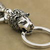 LINSION 925 Sterling Silver Armor Lion King KeyRing Mens Biker KeyChain 8J031