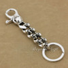 Unique 925 Sterling Silver Skulls KeyRing Mens Biker Keychain 9N005KC