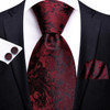 Hi-Tie Designer Red Burgundy Plaid Silk Wedding Tie For Men Handky Cufflink Gift Mens Necktie Fashion Business Party Dropshiping