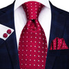 Hi-Tie Designer Red Burgundy Plaid Silk Wedding Tie For Men Handky Cufflink Gift Mens Necktie Fashion Business Party Dropshiping