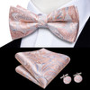 Hi-Tie Dusty Pink Silk Mens Solid Sage Green Pre-tied Bow Tie Hanky Cufflink Set Butterfly Knot Bowtie for Male Wedding Business