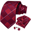 Classical Red Plaid Men's Tie Set Paisley Floral Silk 8cm Necktie Handkerchief Cufflinks Business Wedding Suits Accessories Gift