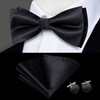 Hi-Tie Grey Plaid Jacquard Silk Pre-tied Mens Bow Tie Hanky Cufflinks Set Butterfly Knot Bowtie for Male Wedding Business Party