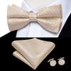 Hi-Tie Grey Plaid Jacquard Silk Pre-tied Mens Bow Tie Hanky Cufflinks Set Butterfly Knot Bowtie for Male Wedding Business Party