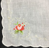 Set of 12 Fashion Wedding Bridal Handkerchiefs White Cotton Hankie with Scallop Edges & Color embroidery Floral Hanky 12x12-inch