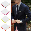 Men Plain White Pocket Square Cotton Handkerchief Organic White Hankies Colored Edge Solid Color Soft