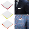 Men Plain White Pocket Square Cotton Handkerchief Organic White Hankies Colored Edge Solid Color Soft