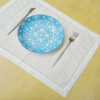 Set of 12 White Linen hemstitched Table Cloths Placemats Embroidered Dots Dinner Napkins For Special Occasions