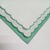 Set of 12 Fshion Table Napkins Dinner Napkins White Irish 100% Linen Tea Napkins with Color Embroidered Scalloped Edges