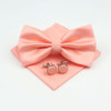 Mens Formal Solid Color Polyester Bowtie Pocket Square Cufflinks Sets Bow Tie Handkerchief Cuff Links Lots Three Piece Set