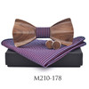 Wood Bow Tie Set Cravat Wooden Box Cufflinks Bowtie Plaid Handkerchief Pocket Square Men Wedding Suit Shirt