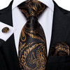 Luxury Black Gold Paisley Striped Floral Silk Men's Tie Set Handkerchief Cufflinks Wedding Party Accessories Groom Gift for Men