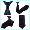 50x8cm Mens Uniform Solid Black Color Imitation Silk Clip-On Pre-Tied Neck Ties for Police Security Wedding Funeral