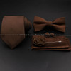 Hot Sale Red Blue Tie Set Polyester Slim Striped Necktie Bowtie Cufflink Brooch For Groom Suit Wedding Cravat Shirt Accessory