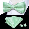 Sage Mint Grass Teal Green Silk Mens Bow Tie Hankerchief Cufflinks Set Pre-tied Butterfly Knot Bowtie for Male Wedding Business