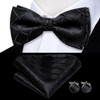 Hi-Tie Silk Mens Bow Tie Hanky Cufflinks Set White Black Gray Silver Pre-tied Butterfly Knot Bowtie for Male Wedding Business