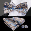 Barry.Wang White Black Gray Silver Silk Mens Bow Tie Jacquard Paisley Floral Pre-Tied Bowtie Hanky Cufflink Set Wedding Business
