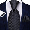 Hi-Tie Plaid Silk Tie For Men Elegant Mens Blue Grey Necktie Pocket Square Cufflink Groom Wedding Accessory Wholesale Designer