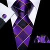 Dark Purple Plaid Silk Men Tie High Quality Pocket Square Cufflinks Set Fashion Suit Necktie Business Party Gift Barry.Wang 5287