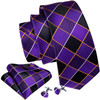 Dark Purple Plaid Silk Men Tie High Quality Pocket Square Cufflinks Set Fashion Suit Necktie Business Party Gift Barry.Wang 5287