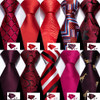 Fashion Silk Men Tie Set Red Burgundy Solid Paisley Striped Plaid Floral Necktie Handkerchief Cufflinks Wedding Business